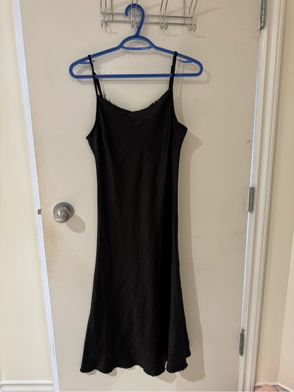 Black Midi Slip Dress with Delicate Trim